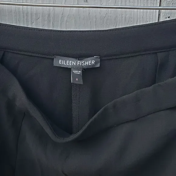 Eileen Fisher Womens Black Side Zip Flowy Straight Dress Pants Sz 2